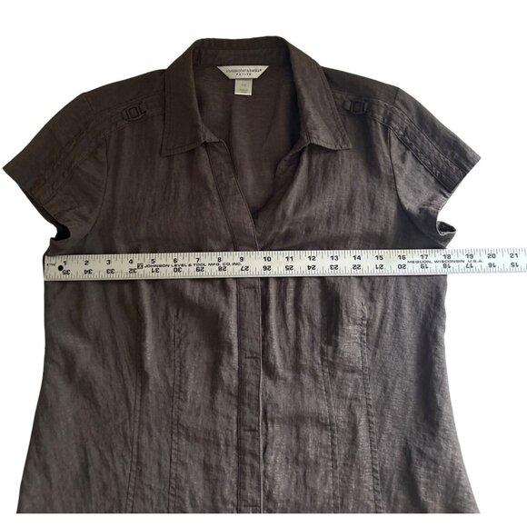 Christopher & Banks Womens Petite Small Short Sleeve V Neck Brown Blouse - Picture 7 of 8